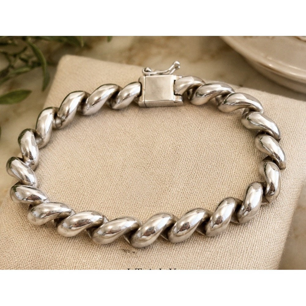 925 vintage Italian sterling silver San Marco "macaroni" link bracelet 7" L270